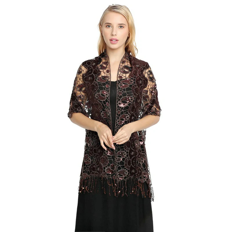 Deep red Glittering Cape Scarf Shawl