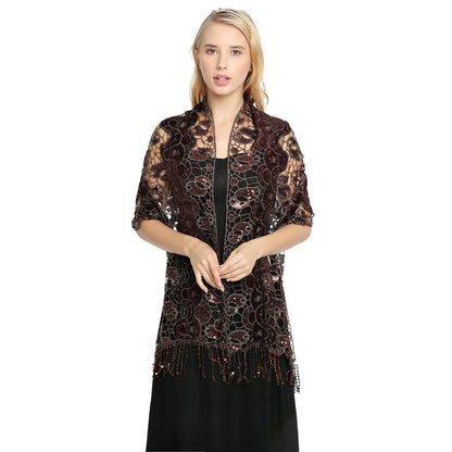 Deep red Glittering Cape Scarf Shawl