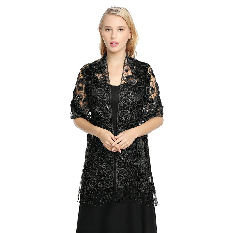 Black Glittering Cape Scarf Shawl