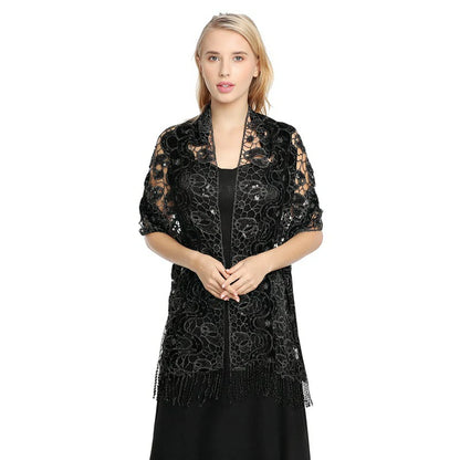 Black Glittering Cape Scarf Shawl