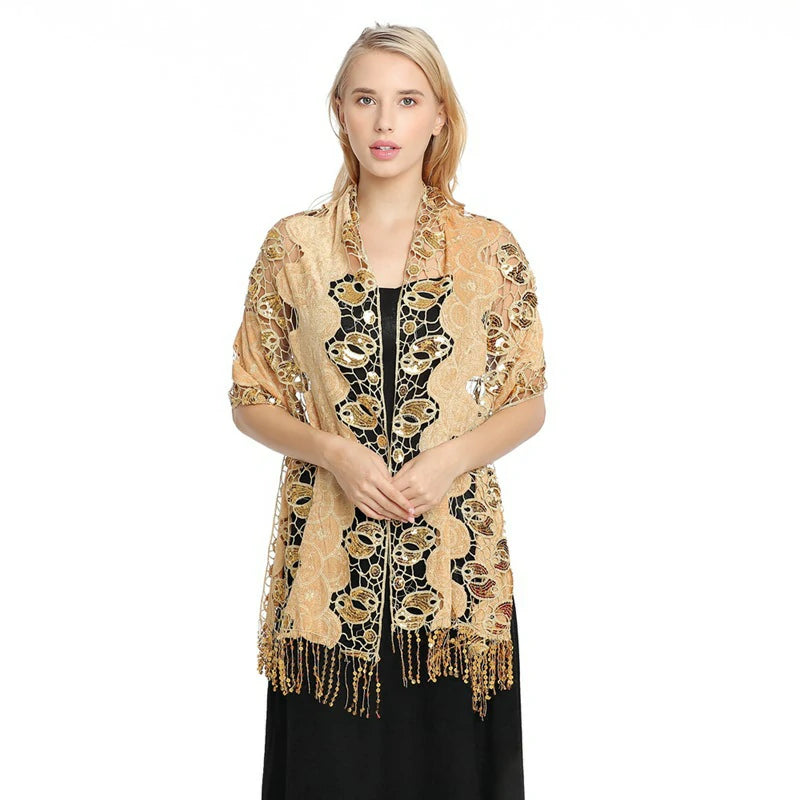 Yellow Glittering Cape Scarf Shawl