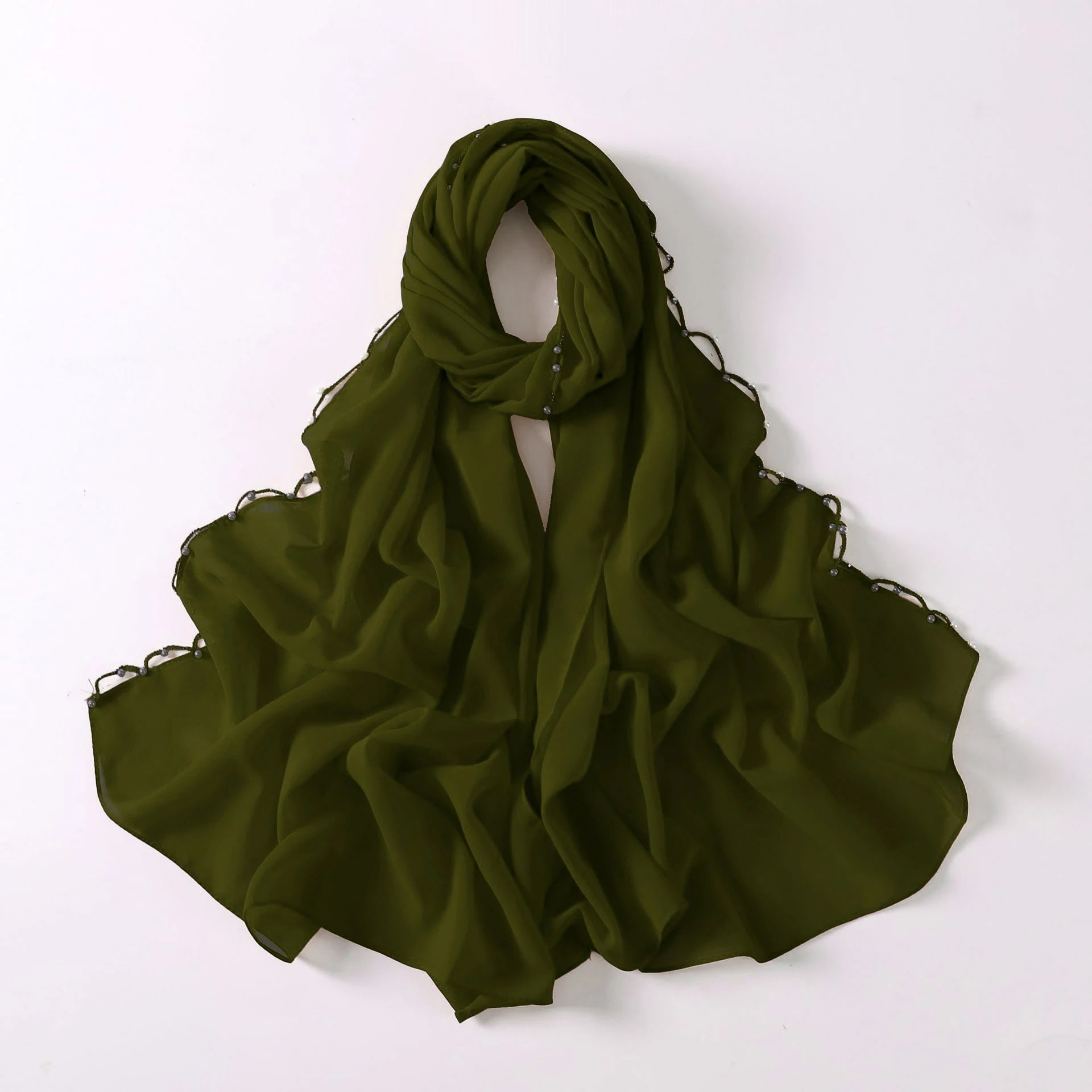 Green Wavy Edge Beaded Hijab