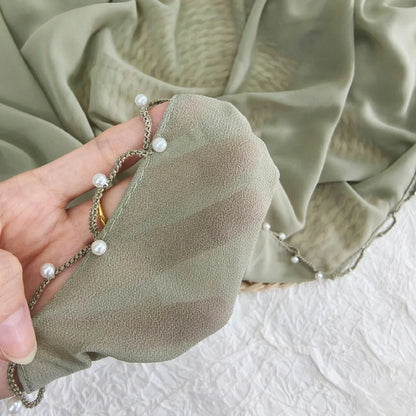 Green Wavy Edge Beaded Hijab