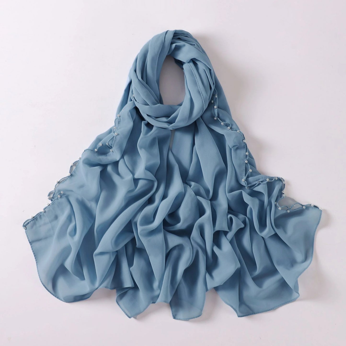 Blue Wavy Edge Beaded Hijab