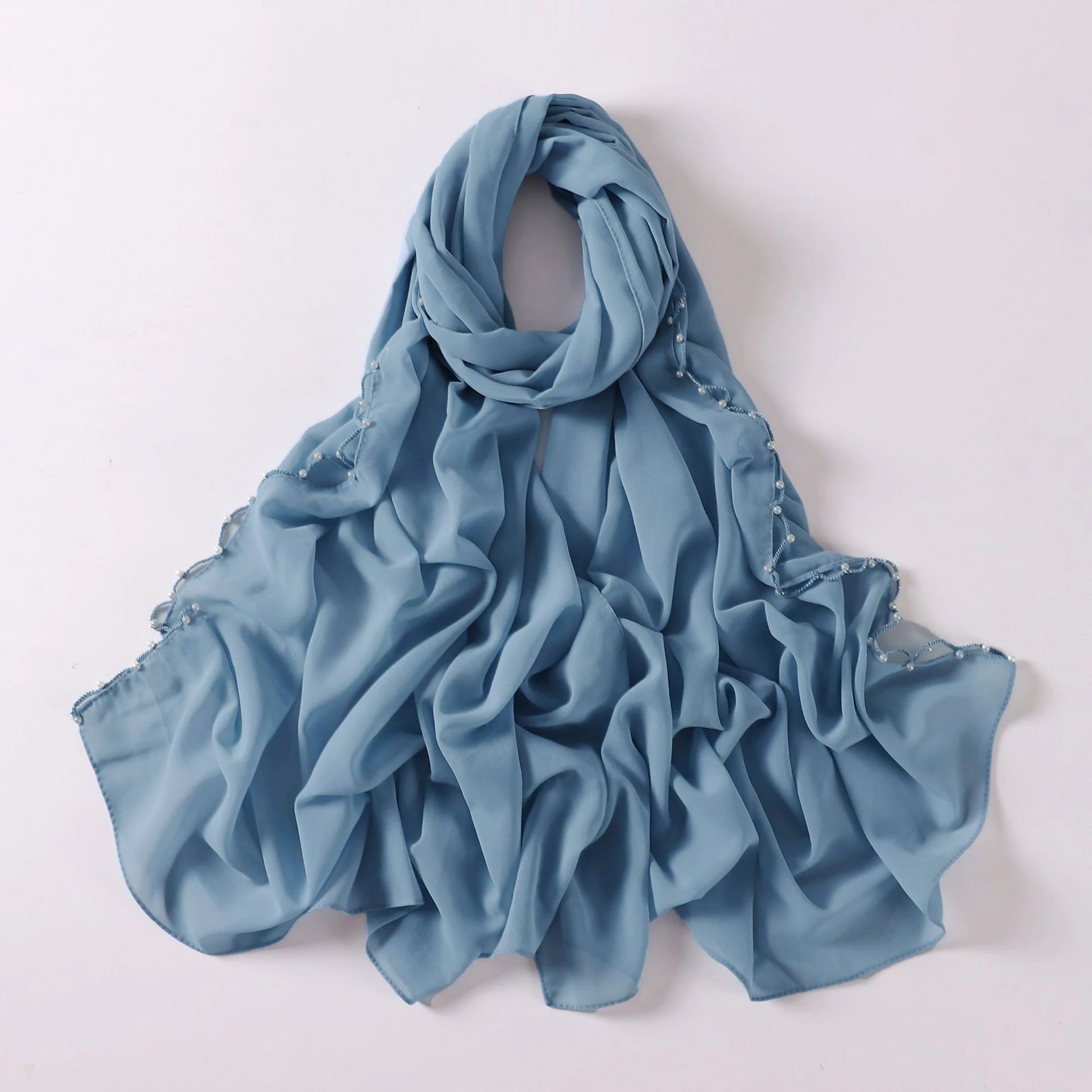 Blue Wavy Edge Beaded Hijab