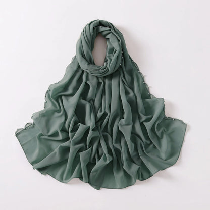 Green Wavy Edge Beaded Hijab