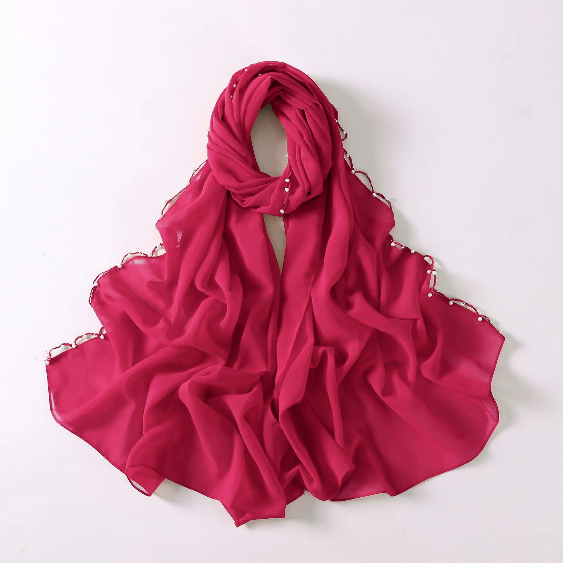 Pink Wavy Edge Beaded Hijab