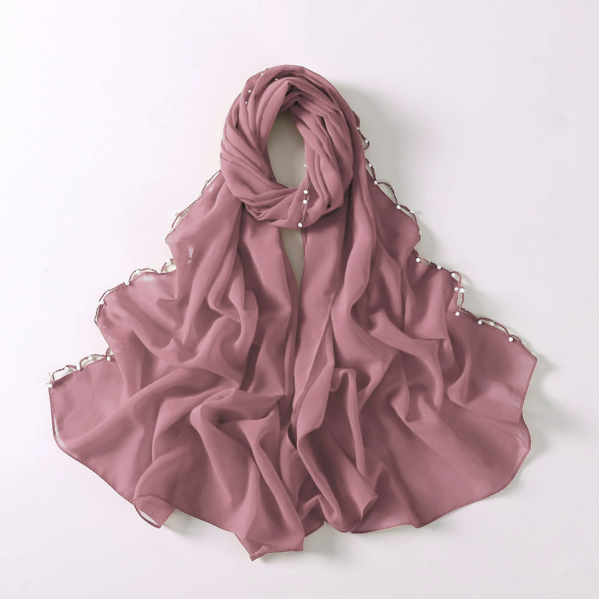 Pink Wavy Edge Beaded Hijab
