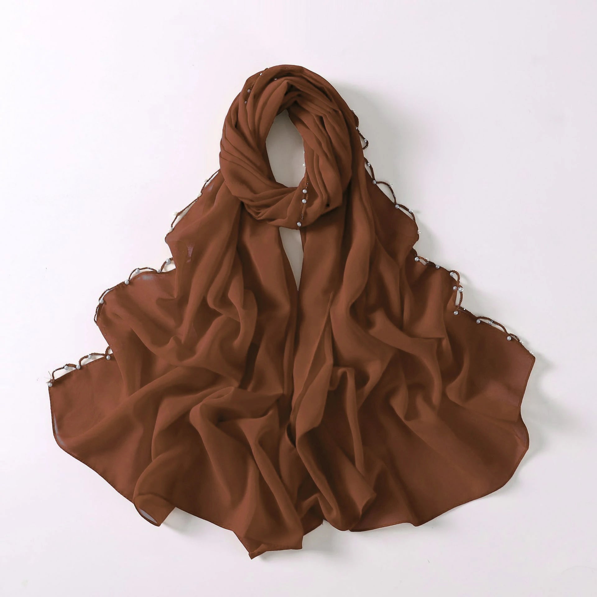 Brown Wavy Edge Beaded Hijab