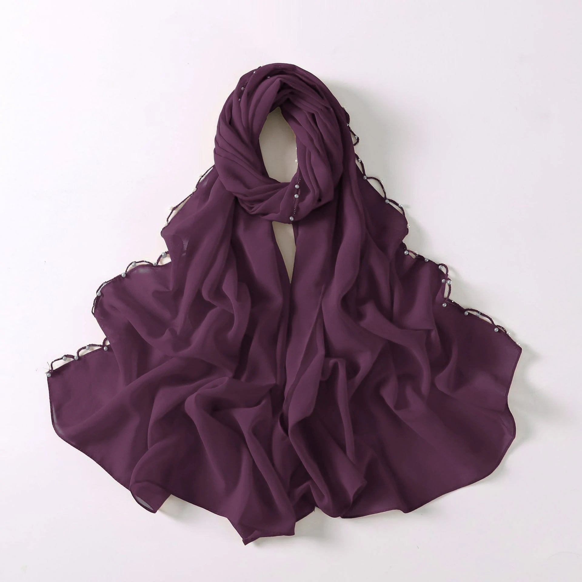 Purple Wavy Edge Beaded Hijab