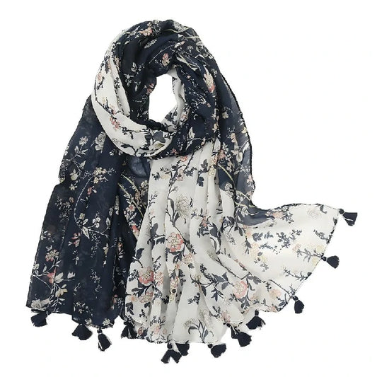 Wholesale Vintage Floral Linen Scarf Lightweight Bohemian Ethnic Wrap