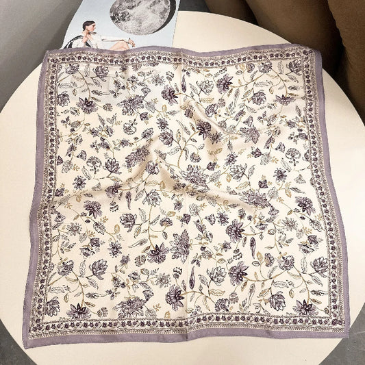 Wholesale Vintage Floral Silk-like Square Scarves Bulk Soft Satin Hair Scarf