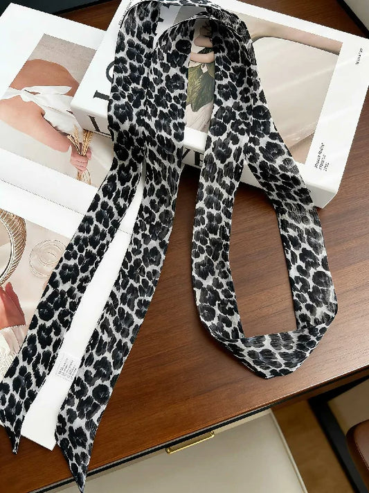 Wholesale Vintage Leopard Animal Print Skinny Neck Scarf Bulk Hair Scarf Ribbons