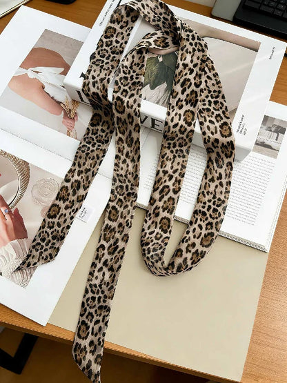 Wholesale Vintage Leopard Animal Print Skinny Neck Scarf Bulk Hair Scarf Ribbons