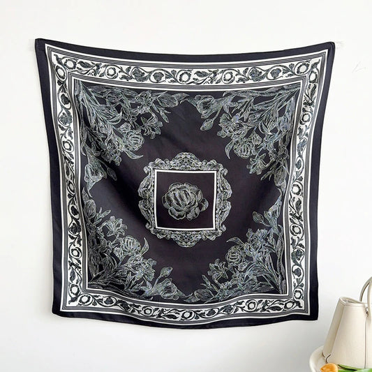 Wholesale Vintage Style Floral Square Scarves Faux Silky Satin Foulard