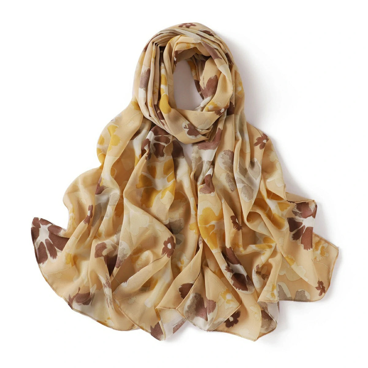 Wholesale Watercolor Floral Chiffon Hijab Lightweight Women's Spring Scarf