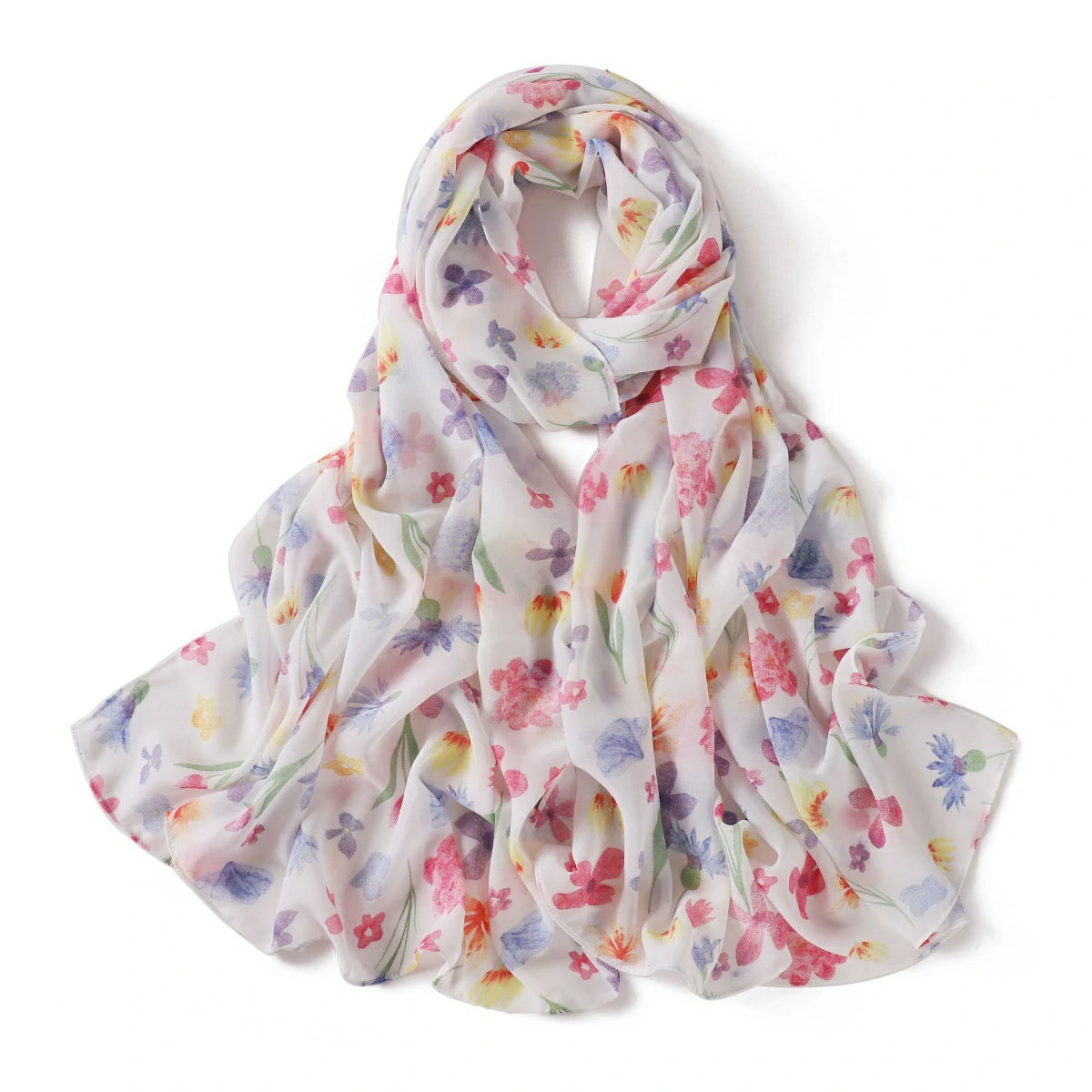 Wholesale Watercolor Floral Chiffon Hijab Lightweight Women's Spring Scarf