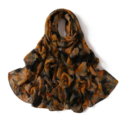 Wholesale Watercolor Floral Chiffon Hijab Lightweight Women's Spring Scarf