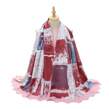 Wholesale Women's Abstract Print Scalloped Edge Hijab Scarf Shawl