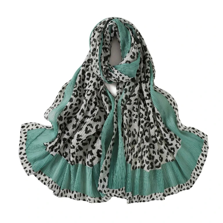 Wholesale Women's Leopard Print Pleated Crinkle Scarf Lightweight Hijab