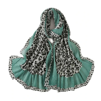 Wholesale Women's Leopard Print Pleated Crinkle Scarf Lightweight Hijab