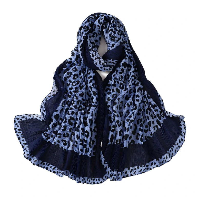Wholesale Women's Leopard Print Pleated Crinkle Scarf Lightweight Hijab
