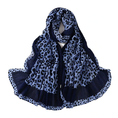 Wholesale Women's Leopard Print Pleated Crinkle Scarf Lightweight Hijab