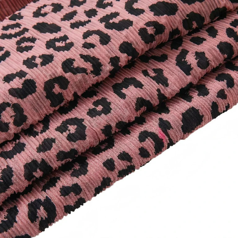 Wholesale Women's Leopard Print Pleated Crinkle Scarf Lightweight Hijab