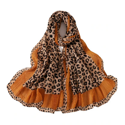 Wholesale Women's Leopard Print Pleated Crinkle Scarf Lightweight Hijab