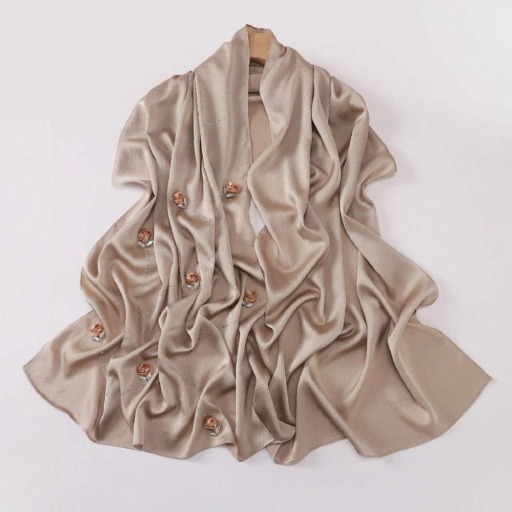 Wholesale Women's scarf 3D Roses Rhinestones Chiffon Jersey Hijab