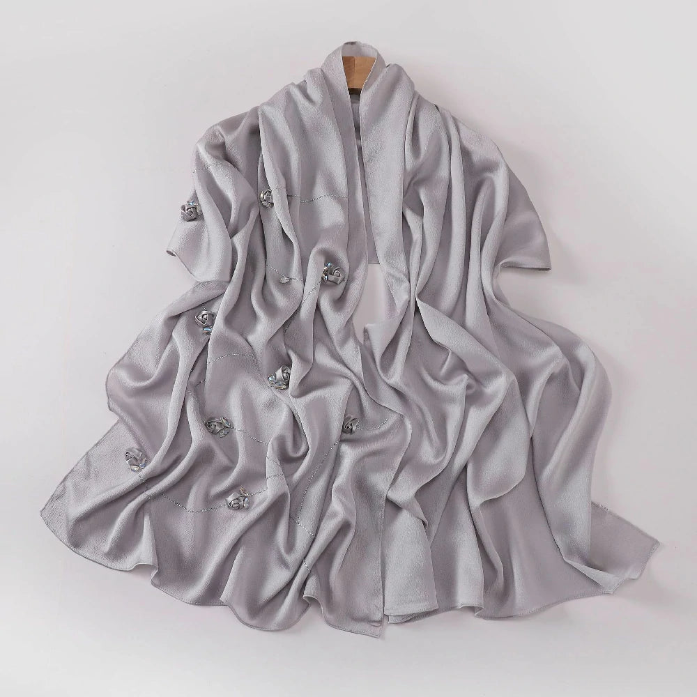 Wholesale Women's scarf 3D Roses Rhinestones Chiffon Jersey Hijab