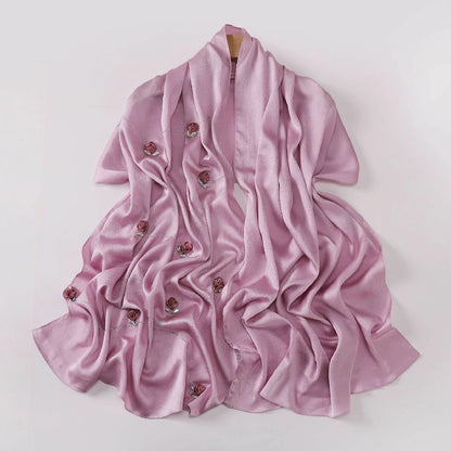 Wholesale Women's scarf 3D Roses Rhinestones Chiffon Jersey Hijab