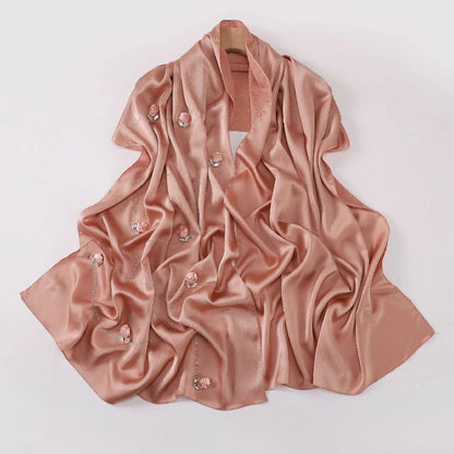 Wholesale Women's scarf 3D Roses Rhinestones Chiffon Jersey Hijab