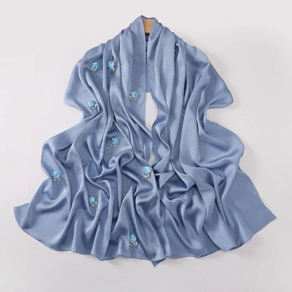 Wholesale Women's scarf 3D Roses Rhinestones Chiffon Jersey Hijab