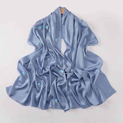 Wholesale Women's scarf 3D Roses Rhinestones Chiffon Jersey Hijab