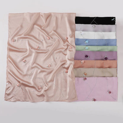 Wholesale Women's scarf 3D Roses Rhinestones Chiffon Jersey Hijab