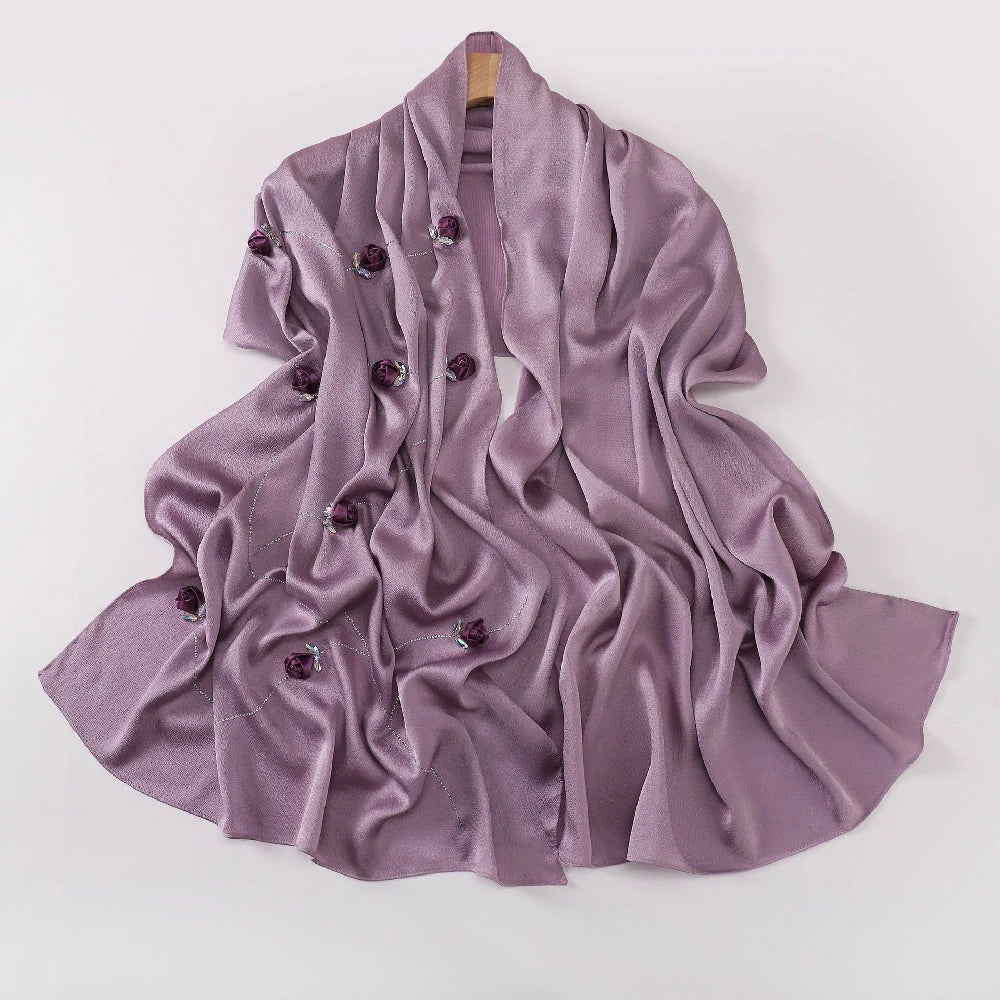 Wholesale Women's scarf 3D Roses Rhinestones Chiffon Jersey Hijab