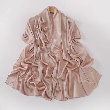 Wholesale Women's scarf 3D Roses Rhinestones Chiffon Jersey Hijab