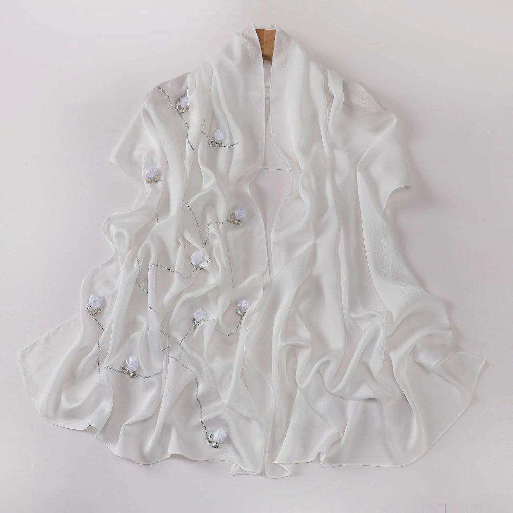 Wholesale Women's scarf 3D Roses Rhinestones Chiffon Jersey Hijab