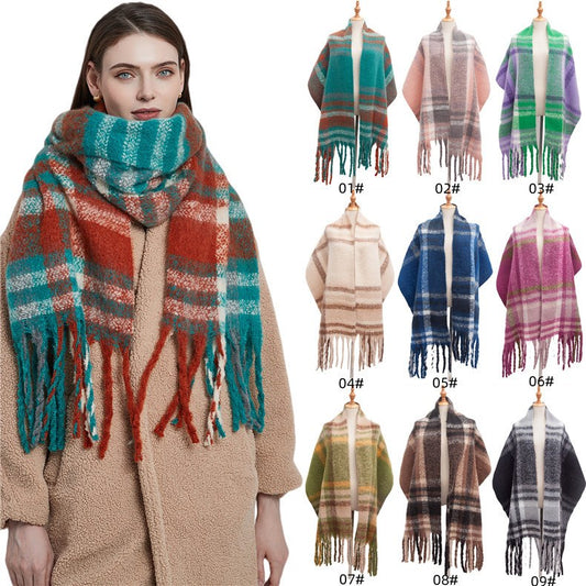 Large Chunky Plaid Scarf Checked Colorful Oversized Scarves