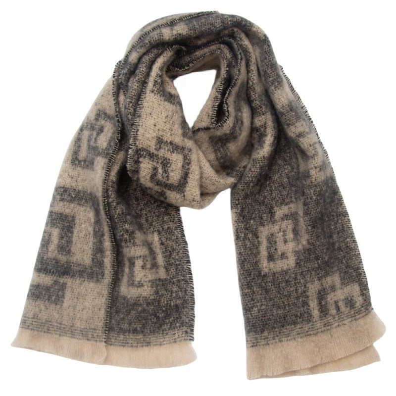 Gray checkered short-bearded jacquard neckband