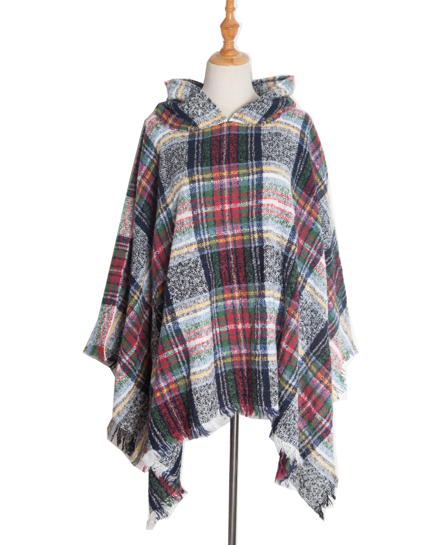 Plaid Hoodied Poncho Blanket Capes