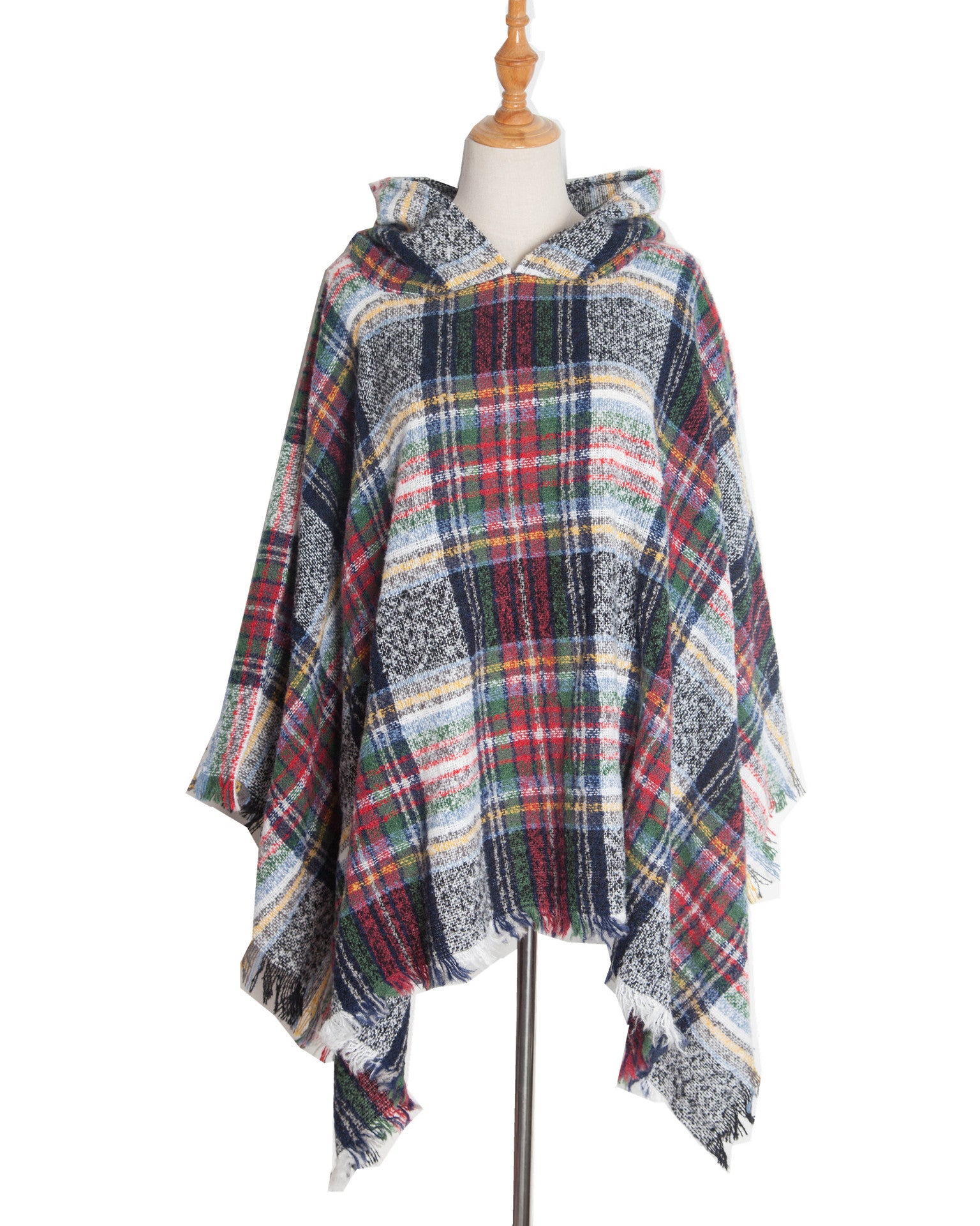 Plaid Hoodied Poncho Blanket Capes