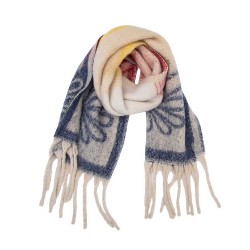 Women's Bouclé Jacquard Daisy Flower Scarf 