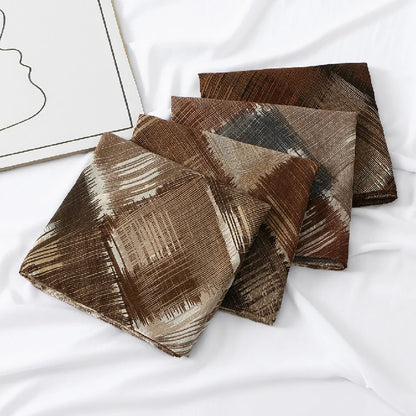 Women's Brown Abstract Plaid Chiffon Scarf Lightweight Fashion Shawl Wrap