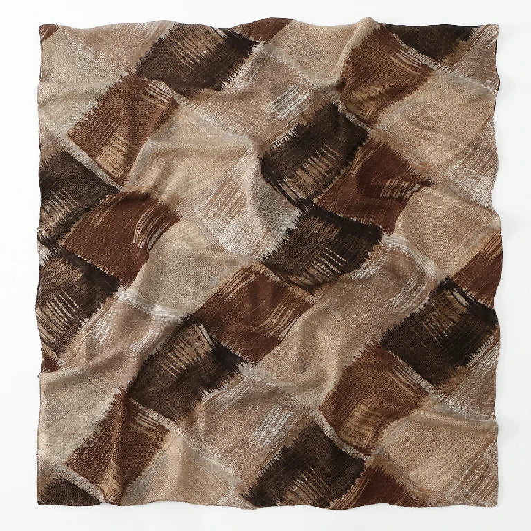 Women's Brown Abstract Plaid Chiffon Scarf Lightweight Fashion Shawl Wrap