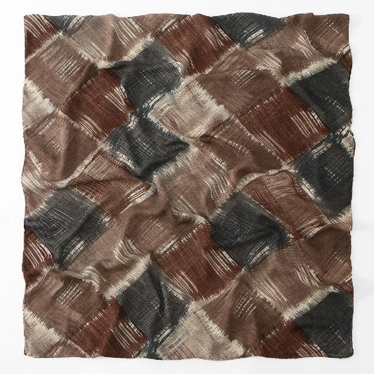 Women's Brown Abstract Plaid Chiffon Scarf Lightweight Fashion Shawl Wrap