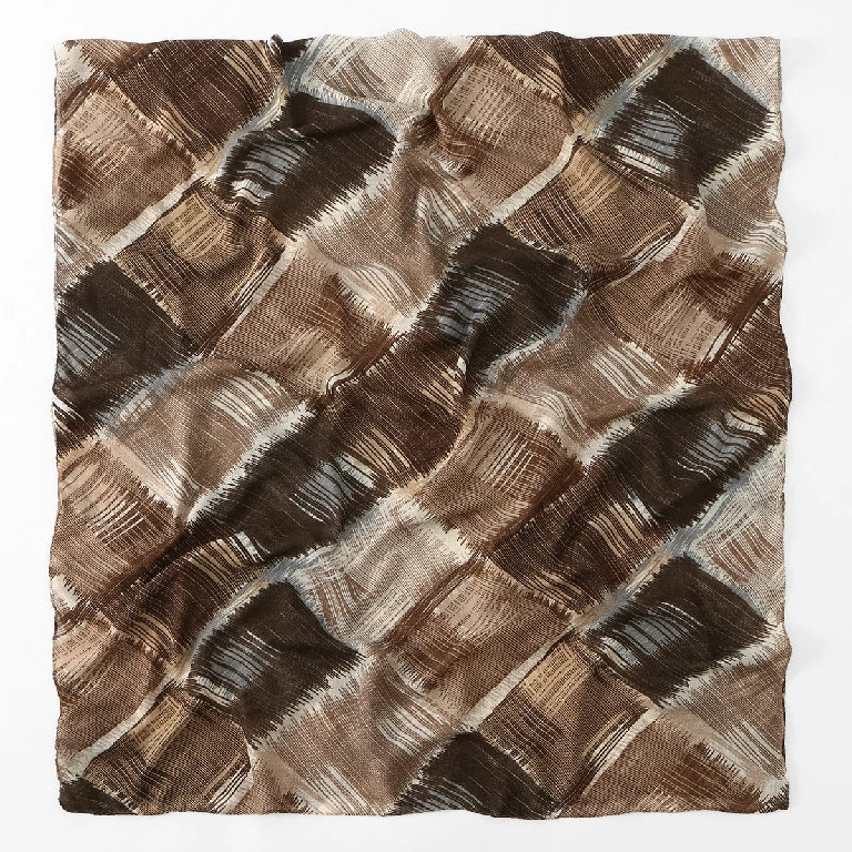 Women's Brown Abstract Plaid Chiffon Scarf Lightweight Fashion Shawl Wrap