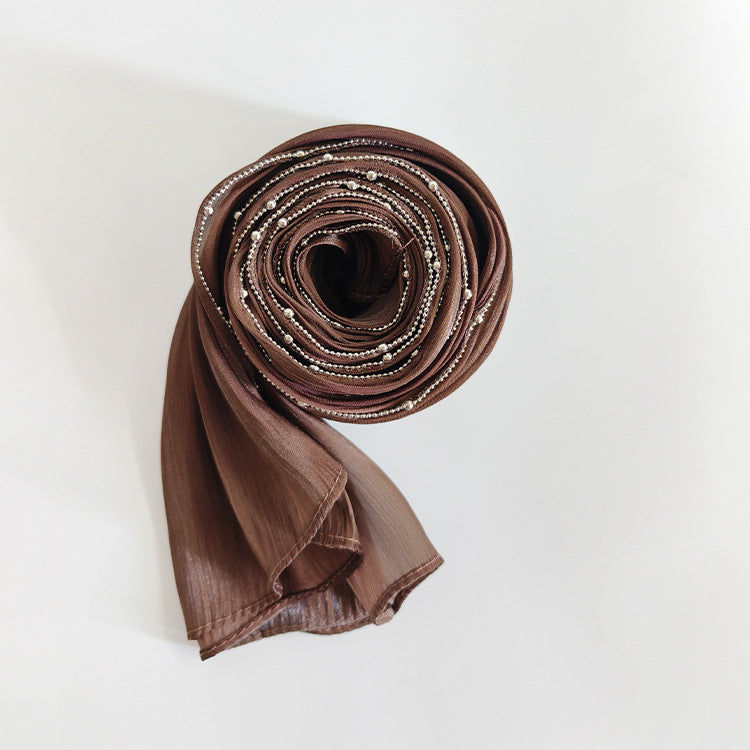 Women's Solid Color Headscarf Silver Metal Bead Edge Long Scarf ODM