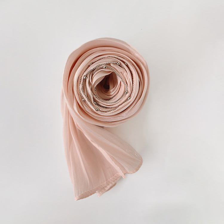 Women's Solid Color Headscarf Silver Metal Bead Edge Long Scarf ODM